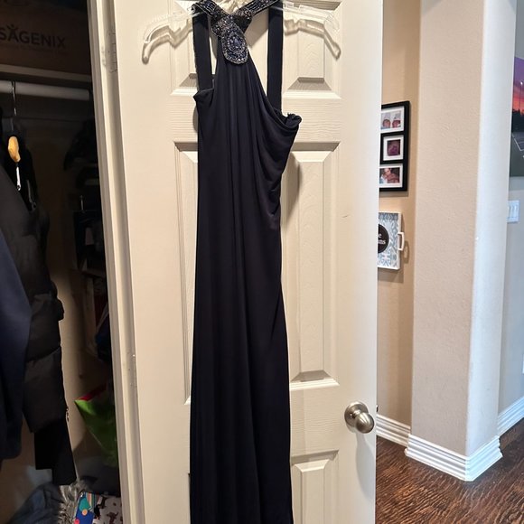 David Meister ~ Navy Jeweled Strappy One Shoulder Jersey Formal Gown Size 2 - Picture 6 of 6